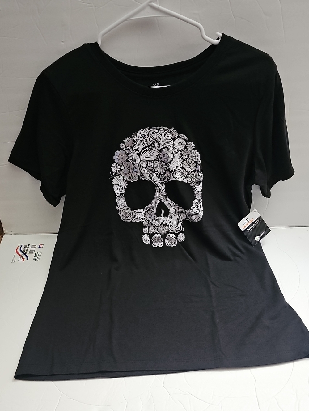 Black Floral Skull Graphic Tee - Women